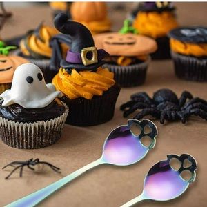 💀 Awesome Single Iridescent Rainbow Oil Slick Skull Colorful Sugar Spoon